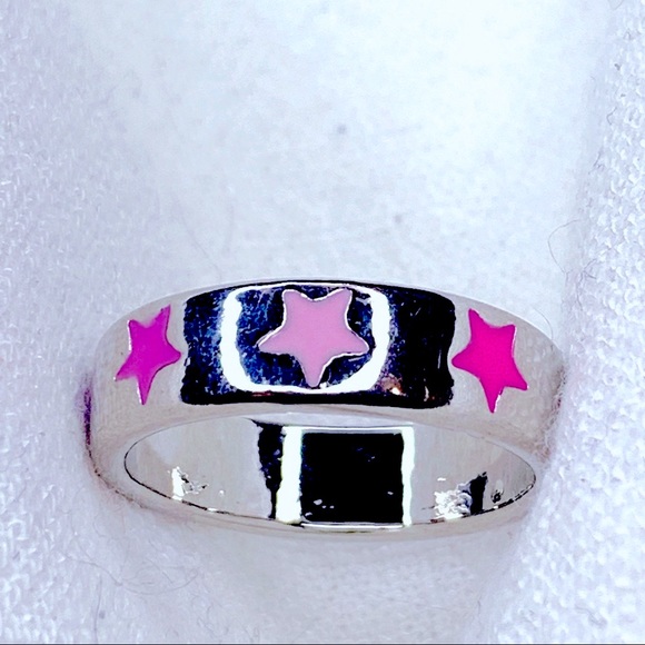 ❣️$25/3❣️ Pink To Purple Enamel Stars Sliver Plated Ring - Picture 4 of 9